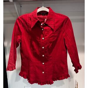 Vintage Deadstock Insight Women's Button Up Blouse Size‎ 4 Red Ruffle